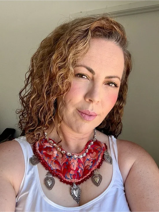 Beaded red Statement hand embroidered necklace