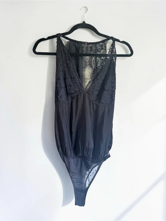 Free People Black Lace Bodysuit, Size Small