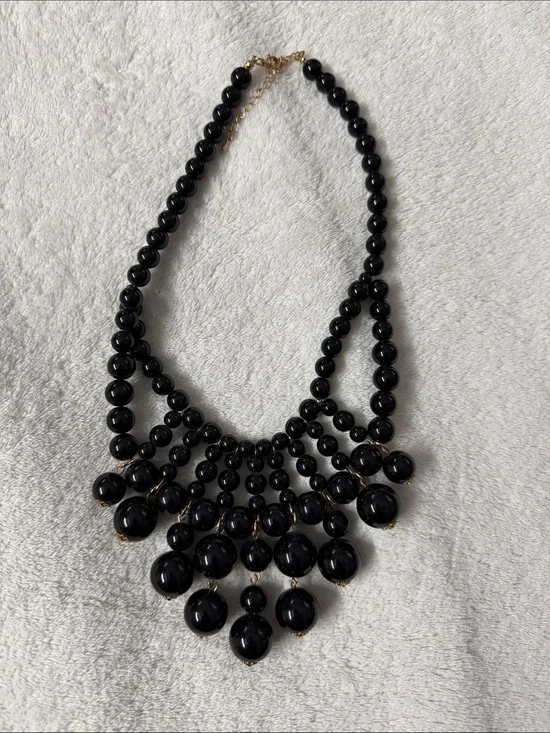 Black Statement Beaded Bib Necklace - Women Jewelry