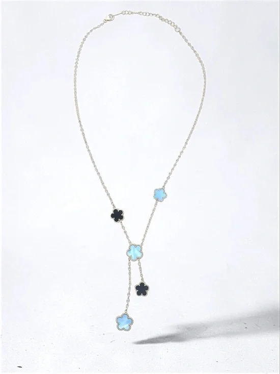 Clover Gold Tone Black & White Necklace