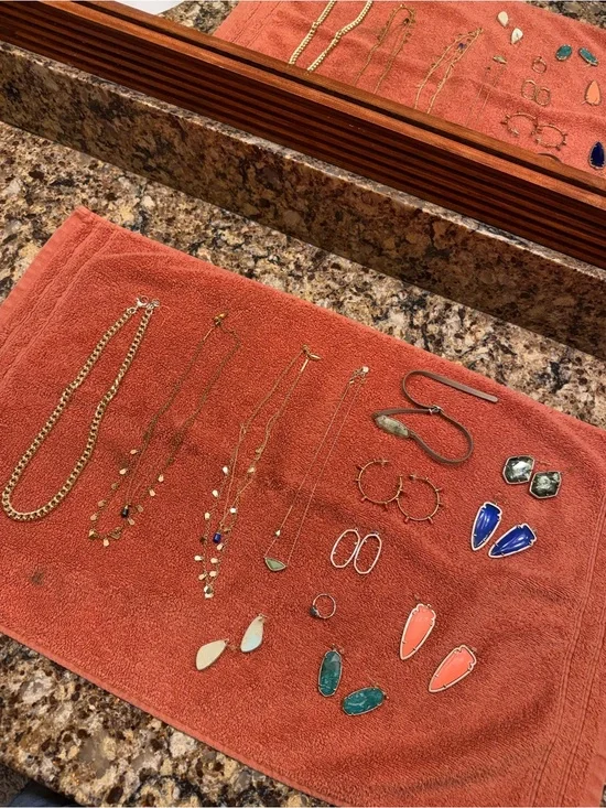 Gold Tone Mixed Necklace and Earring Set in Coral, Teal, Blue