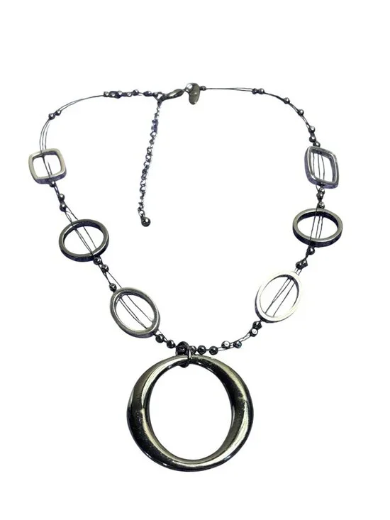 NY New York & Company Gunmetal Silvertone Geometric Beaded Wire Necklace