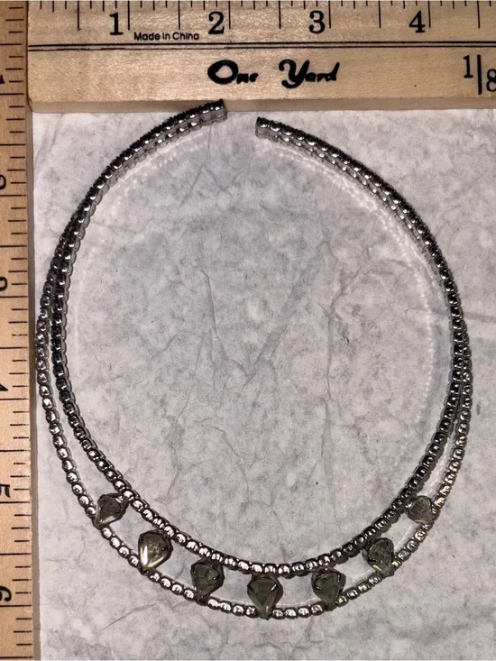 Silver Double Strand teardrop Accent Choker Necklace