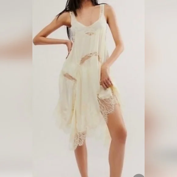 Free People Cream Lace Slip Dress