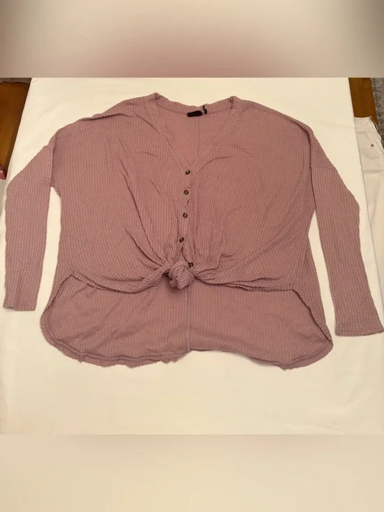 Free People Dusty Mauve Off-Shoulder Tie-Front Crop Top