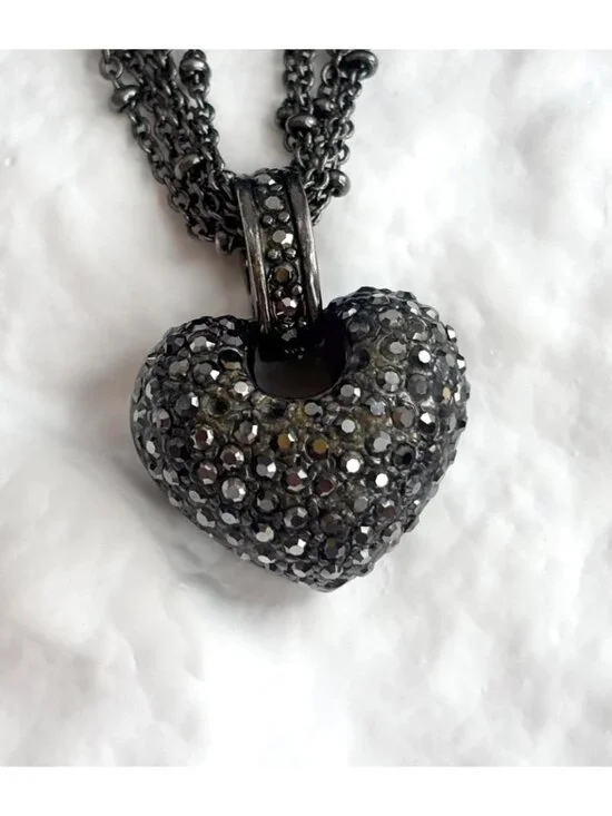 Marcasite Heart Art Nouveau Sterling Silver 925 Vintage Pendant Necklace - 17