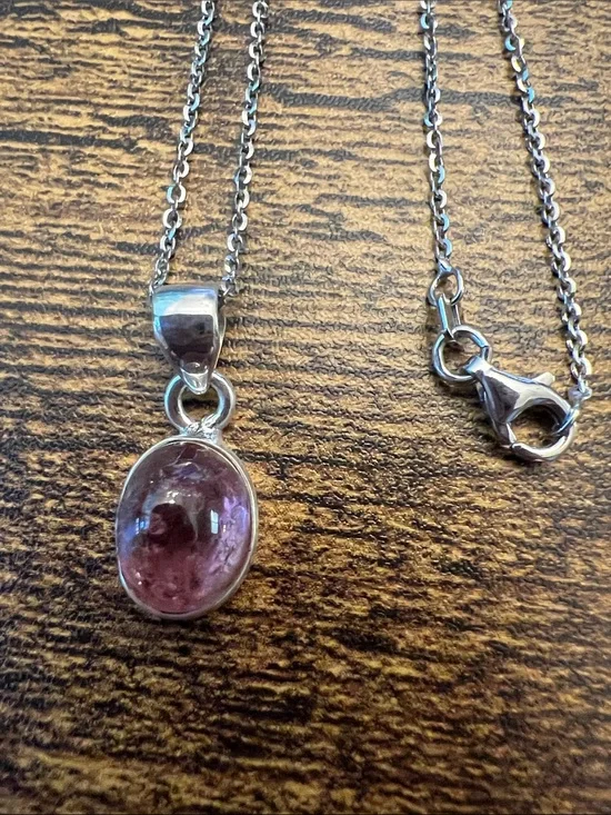 Sterling Silver Oval Pink Tourmaline Pendant  in a 20” 925 Italian chainNecklace
