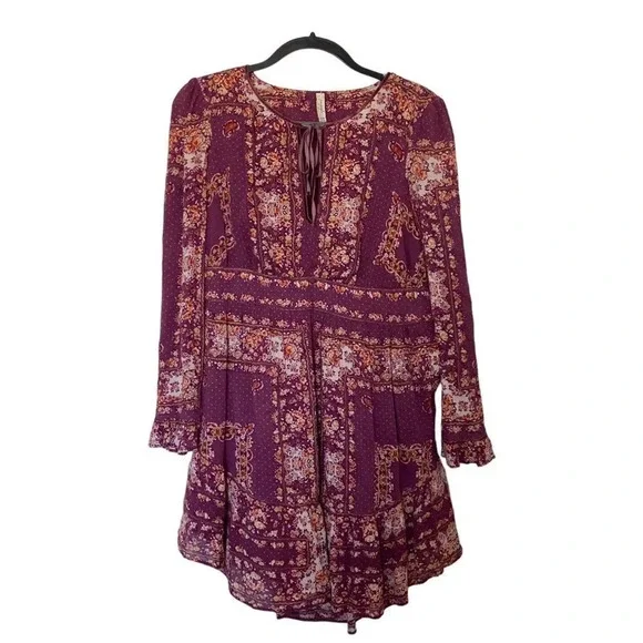 FREE PEOPLE Bridget Dress Size Small Floral Boho Berry