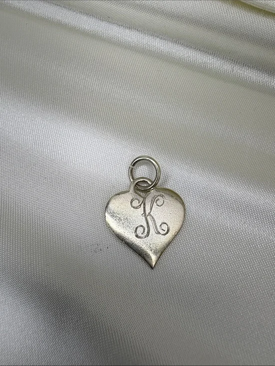 Sterling Silver Heart Initial “K” Pendant Charm
