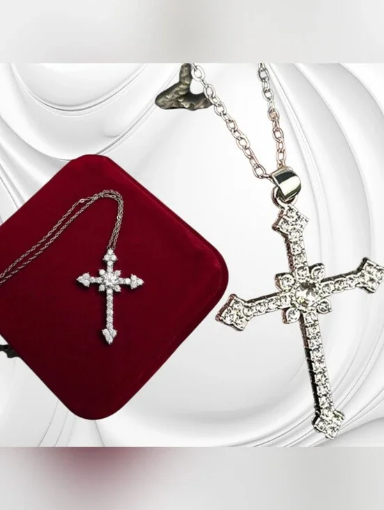Silver Crystal Cross Pendant Necklace - Elegant Women’s Jewelry