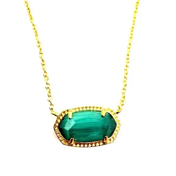 Kendra Scott Elisa Pendant Necklace Emerald Color Glass Gold Tone 15