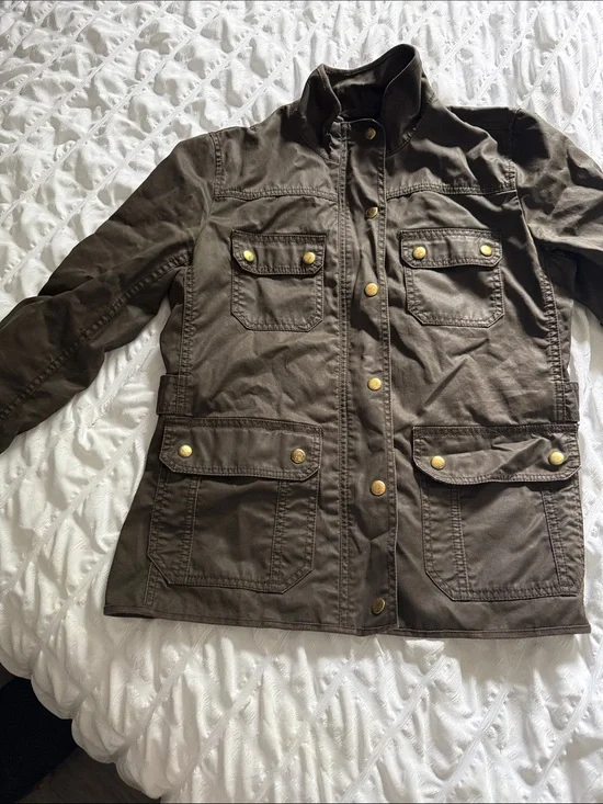 J. Crew Olive Green Utility Jacket with Gold-Tone Snaps