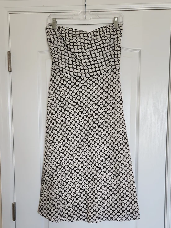 J. Crew Strapless Brown and White Geometric Midi Dress