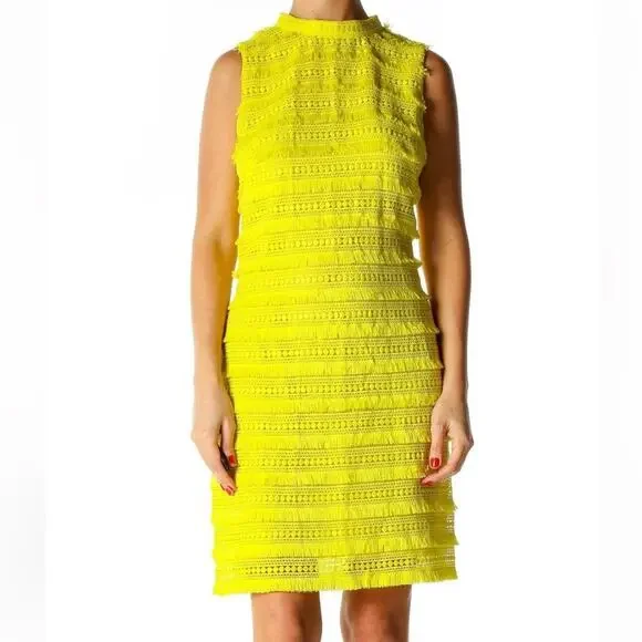 J.Crew Fringe Lace Sheath Dress Size‎ 2 Yellow Citron Sleeveless Cocktail Party