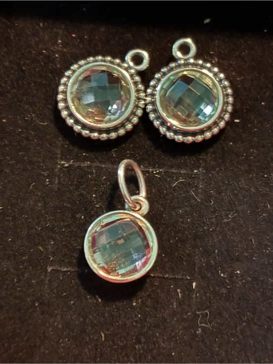 Pandora Sterling Silver green quartz Faceted Glass Charm Set