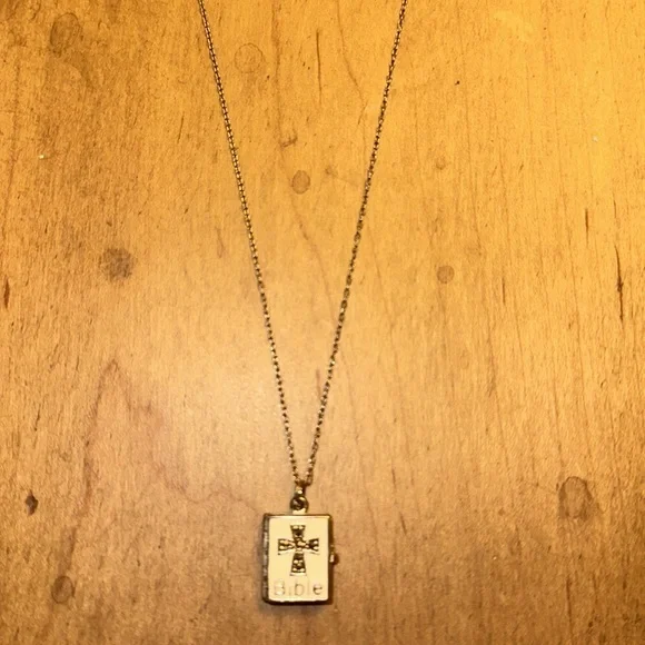 925 Silver Vintage Bible Charm Necklace
