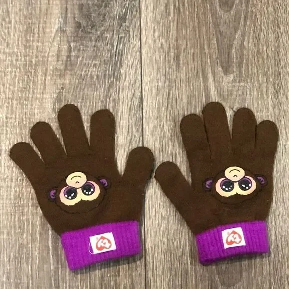 ty Kids Mittens Size For Toddlers Brown and Purple Mittens with Monkey Design