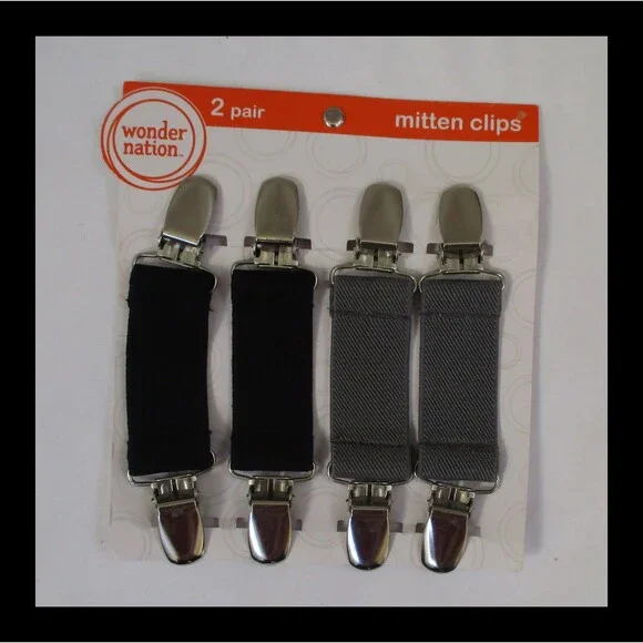 Wonder Nation 2 Pair Mitten Clips Black & Gray NEW