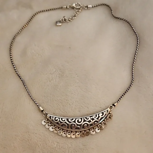 BRIGHTON Deco Dangle Ethnic Silver Plated Crescent Necklace