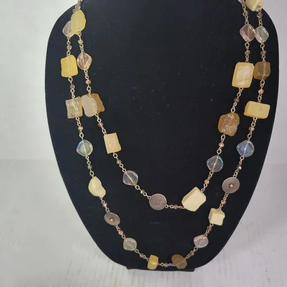 Chicos Long Silver-Tone Double Strand Layering Beaded Necklace