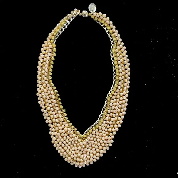 VTG: Rush by Dennis & Charles Pearl Beaded Woven Necklace 16” Ivory