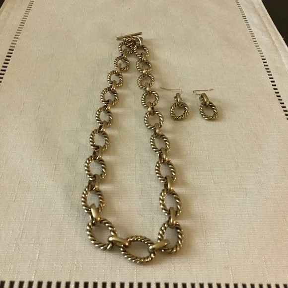 Premier Design Chunky Gold Tone Link Necklace and Earrings
