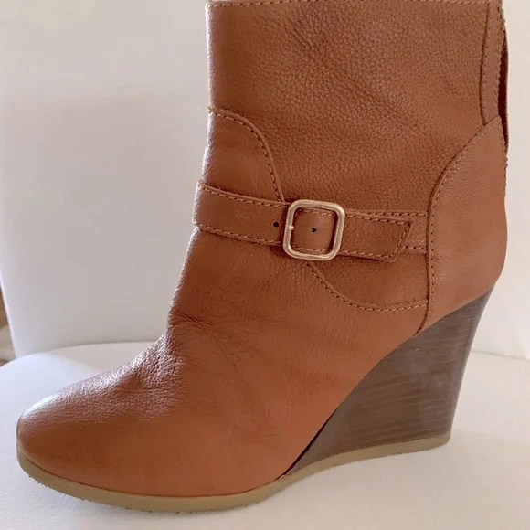 J. Crew Tan Leather Wedge Ankle Boots