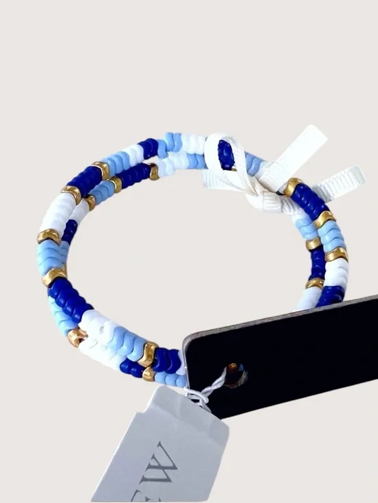 J. Crew Blue and White  2 piece Chevron Color block Beaded Stretch Bracelets