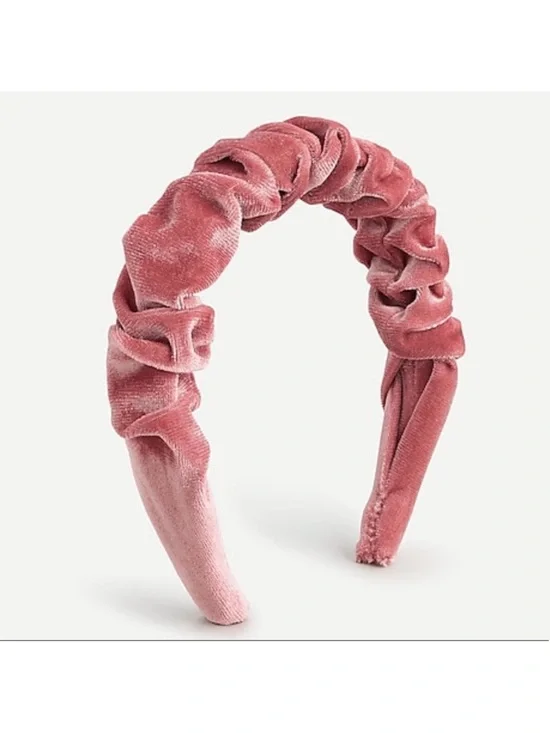 J. Crew Scrunchie Ruffled Pink Velvet Ruched Headband