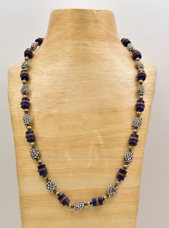 J.Crew Beaded Necklace Blue Brown Lucite Rhinestone Crystal Chunky NWT BinBJ