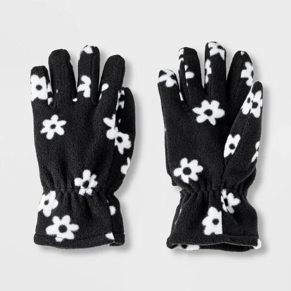 Cat And Jack Girls Black‎ Fleece Winter Gloves Size 4-7 NWT