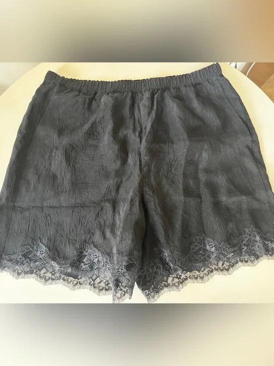 J. Crew Black Satin Shorts with Lace Hem - NWT