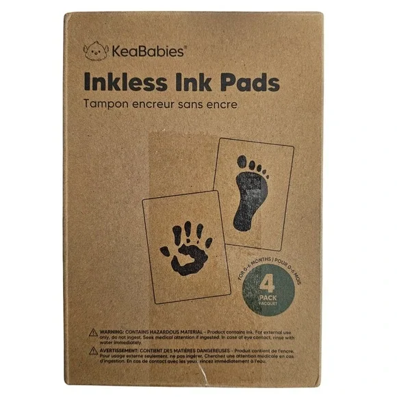 KeaBabies Inkless Ink Pads 4 Pack Jet Black Baby Handprint Footprint Kit 0-6M