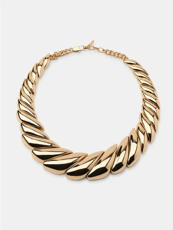 Zara NWT Gold Statement Collar Necklace - Chunky Sculptural Link Choker