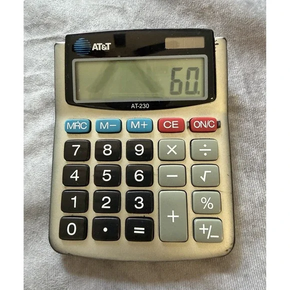 AT&T AT-230 Basic Handheld Calculator, Large LCD Display, Solar, Large Keys