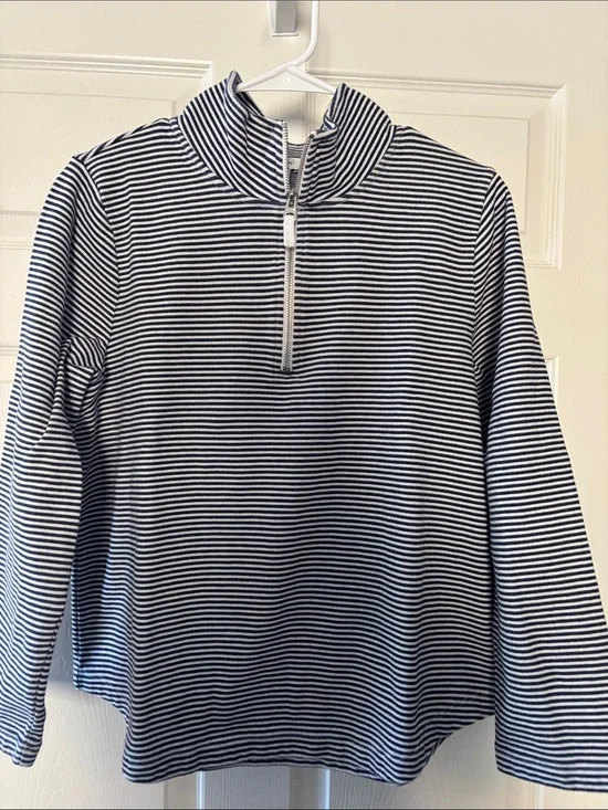 J. Crew Navy and White Striped Quarter-Zip Pullover