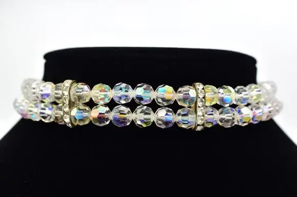 Vintage Aurora Borealis Crystal Choker Necklace AB Glass Chunky 60s 1950s BinBL