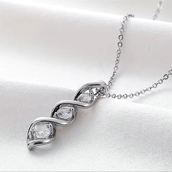 STERLING SILVER 3 STONE DROP PENDANT NECKLACE