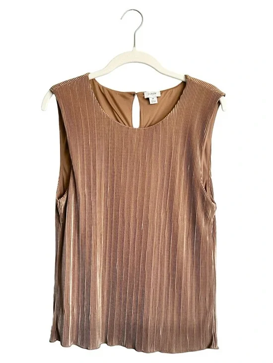 J. Crew Women’s Luxe Pleated Sleeveless Plisse Shell Top Bronze Tan Medium EUC