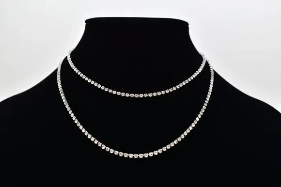 Vintage Rhinestone Crystal Multi-Chain Necklace Sparkling Silver Tone Y2K BinBL