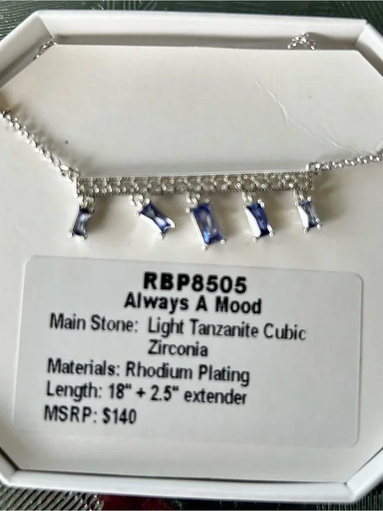Bomb Party OG Light Tanzanite Cubic Zirconia Rhodium Necklace - Silver & Blue