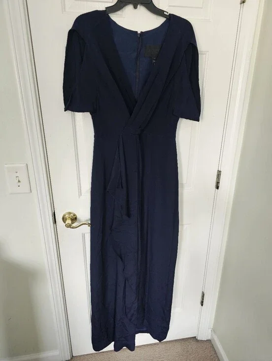 NWT J.Crew Collection 100% Silk Navy Faux Wrap Maxi Gown Size 10