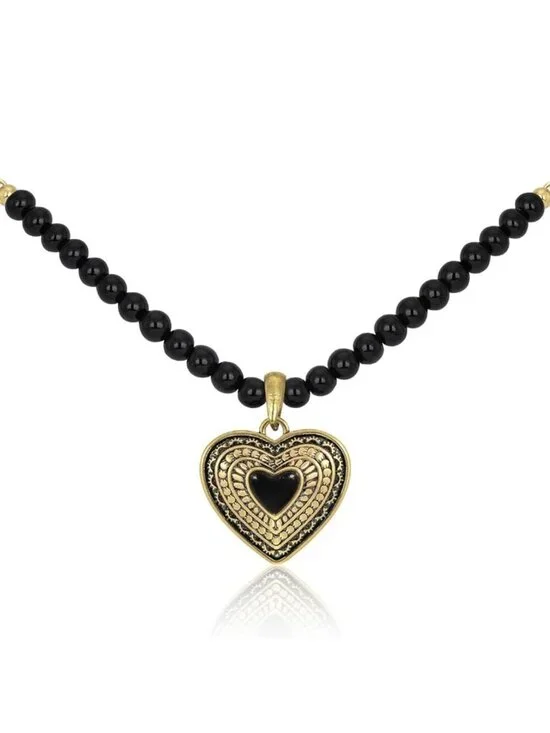 Women's Black 1 Western Gold Plated Wrangler Heart Turquoise Pendant Necklace