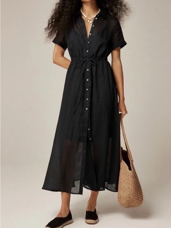 J. Crew Black Cerise shirt-dress in ramie with detachable lining.4T.NWT