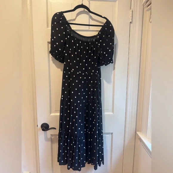 J.Crew Black & White Polka Dot Maxi Dress Puff Sleeve Cottagecore M