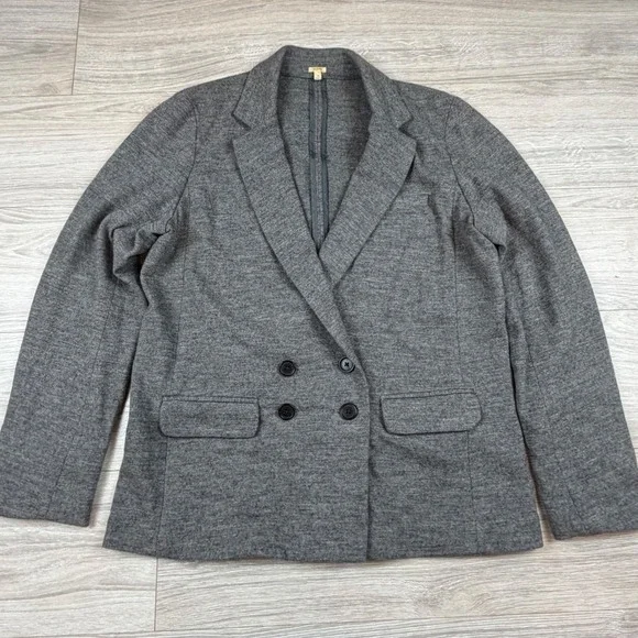 Vintage Y2K J Crew Women Double Breasted Gray Wool Blazer Size 14‎ Relaxed