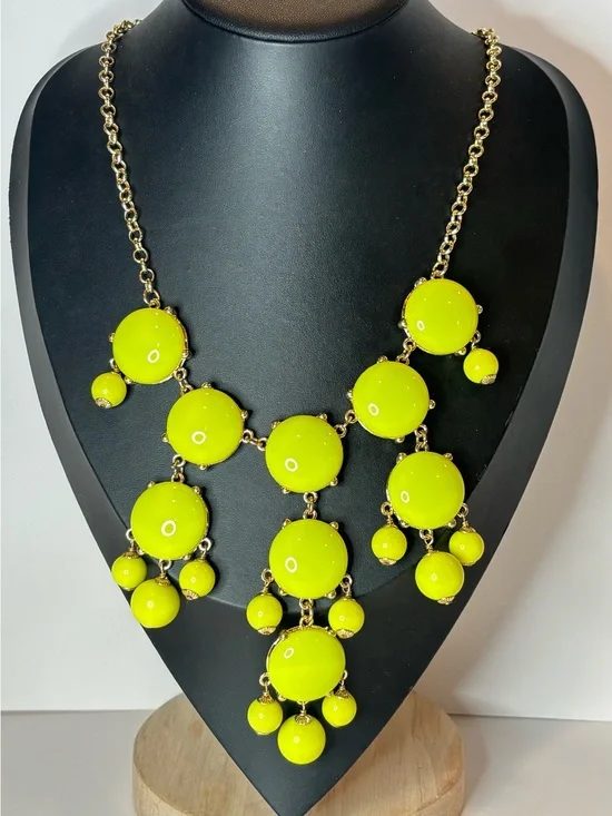 Vintage J.CREW  Bubble Necklace Hot Yellow Green Bead Scoop Bib 24”