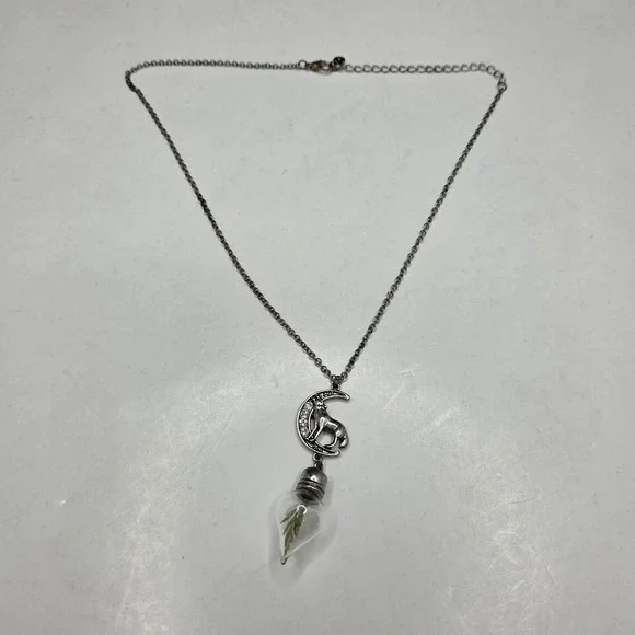Unbranded Wolf Moon Necklace Glass Vial Preserved Plant Silver Rhinestone G8/74