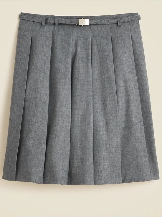 NWT J. Crew Grey Pleated Prep Skirt with Slim Belt 18