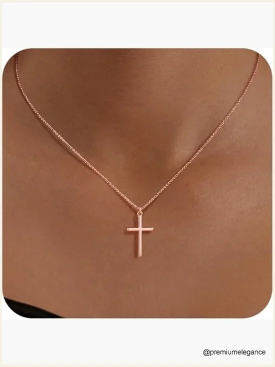 Dainty Cross Pendant Necklace, 14K Gold Plated Religious Jewelry for Women -